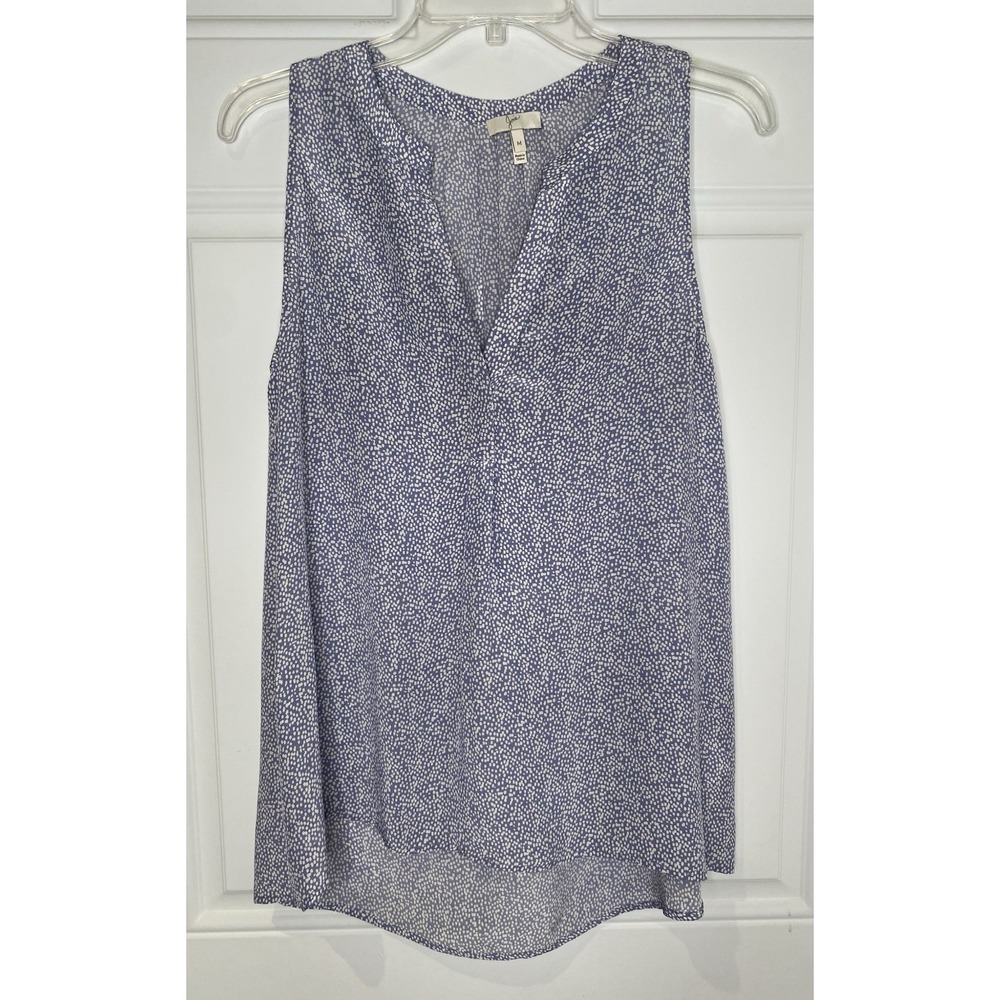 Joie Women's Medium 100% Silk Sleeveless Blouse Blue White V-Neck Tank Top